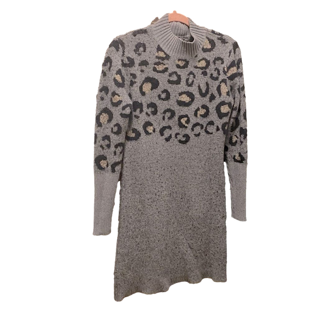 🌷 COCO Y Club 🌷 Gorgeous Soft Faux Wool Gray & Leopard Print Sweater Dress​